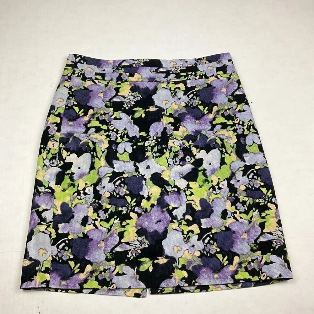 LOFT Womens Professional Pencil Skirt Floral Cotton Back Zip Above Knee Size 4